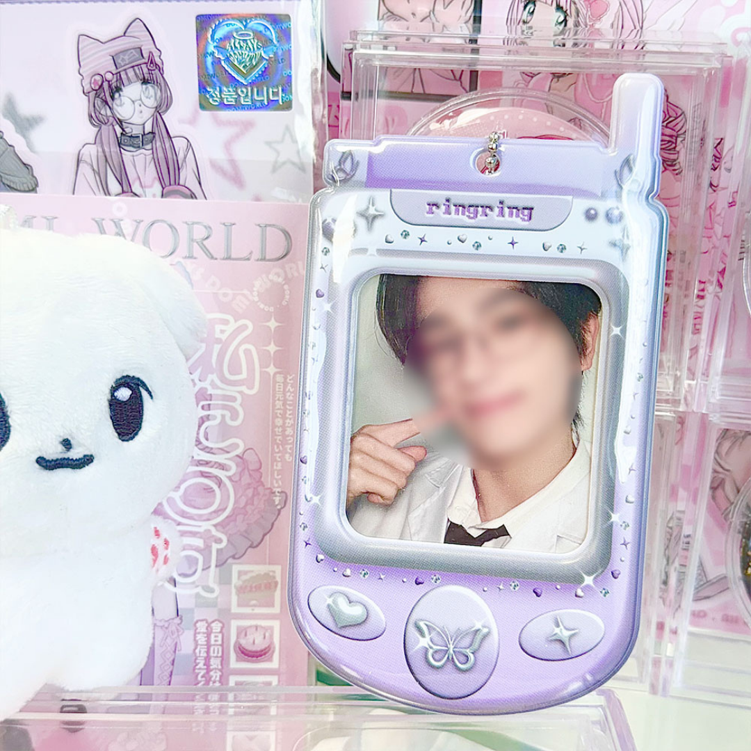 Bling Bling Purple Feature Phone Photo Card Holder Keyring