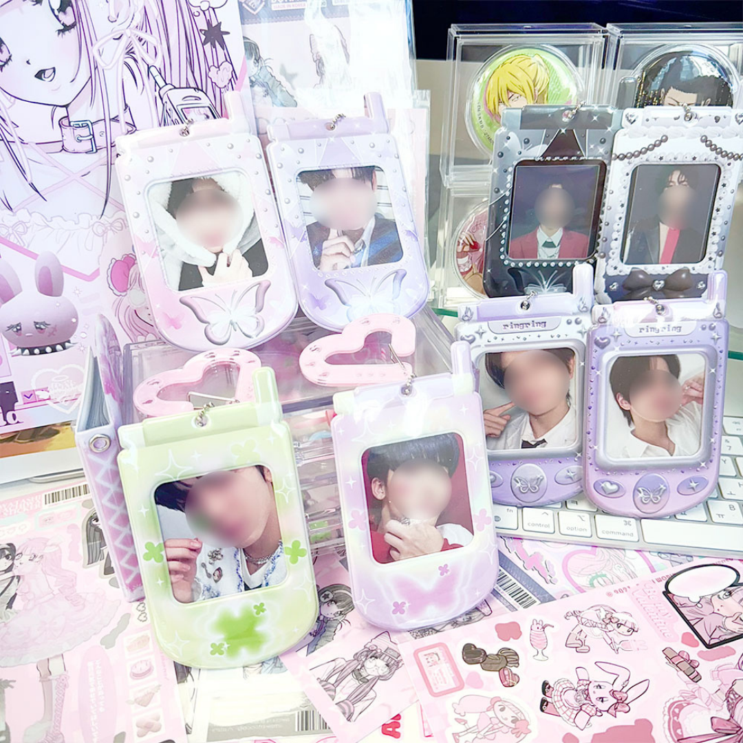 Bling Bling Purple Pink Feature Phone Photo Card Holder Keyring