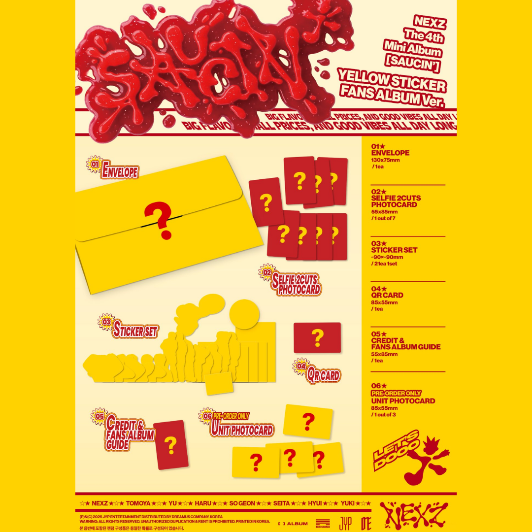 [PREORDER DEADLINE 21/8] NEXZ 4th Mini Album <SAUCIN'> (BLACK/YELLOW STICKER FANS ALBUM ver.)