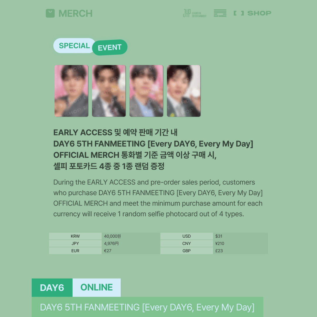 [PREORDER DEADLINE 6/11] DAY6 5TH FANMEETING <EVERY DAY6, EVERY My Day> OFFICIAL MERCH - BALL CAP