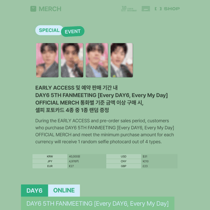 [PREORDER DEADLINE 6/11] DAY6 5TH FANMEETING <EVERY DAY6, EVERY My Day> OFFICIAL MERCH - BALL CAP
