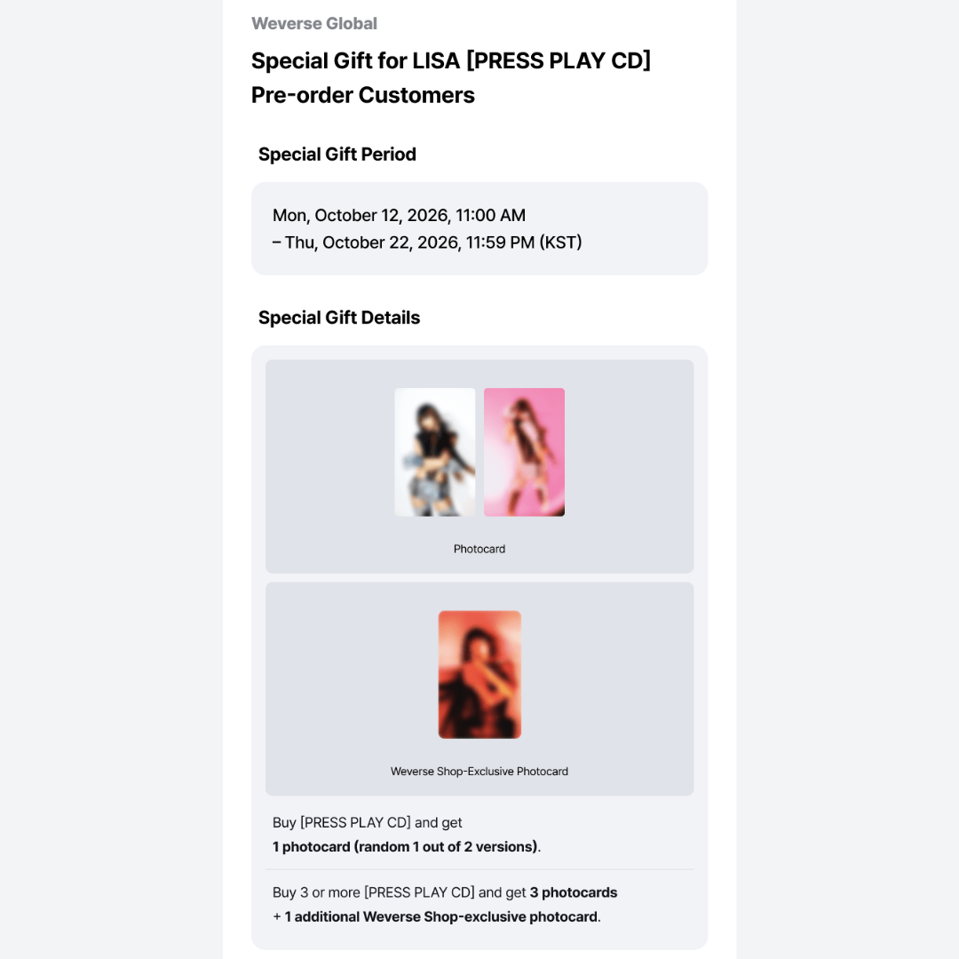 [PREORDER DEADLINE 20/10] LISA [PRESS PLAY CD]