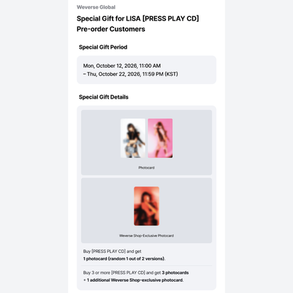 [PREORDER DEADLINE 20/10] LISA [PRESS PLAY CD]