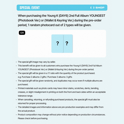 [PREORDER DEADLINE 24/7] DAY6 Young K 2nd Full Album ＜YOUNGEST＞ - Photobook ver.