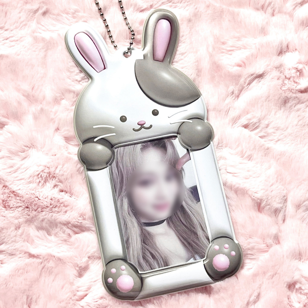 Soft Spotted Gray Rabbit Photocard Holder Keychain