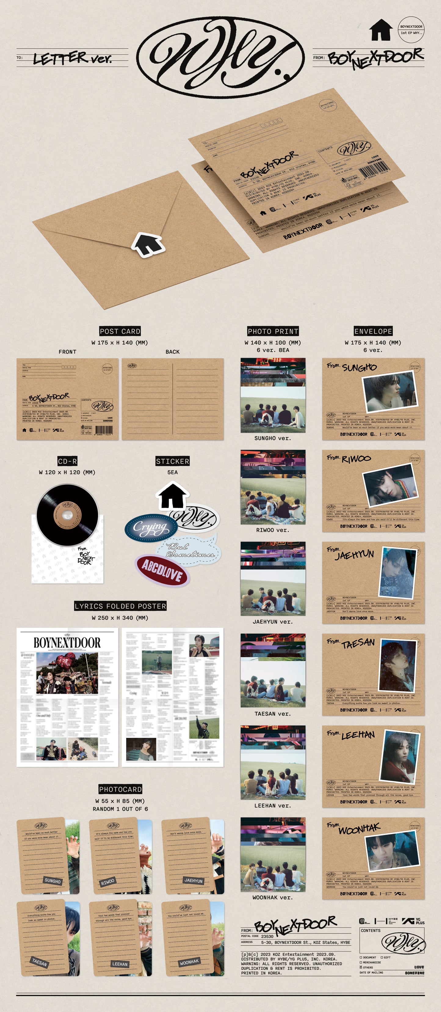 BOYNEXTDOOR 1st EP [WHY..] (LETTER ver.) (Random Ver.)