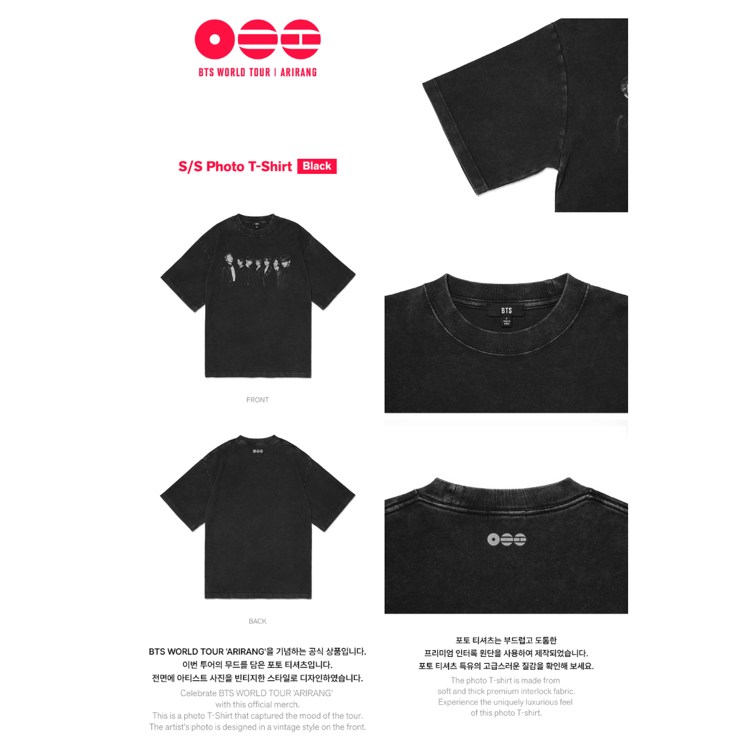 BTS WORLD TOUR 'ARIRANG' Official Merch - S/S Photo T-Shirt (Black