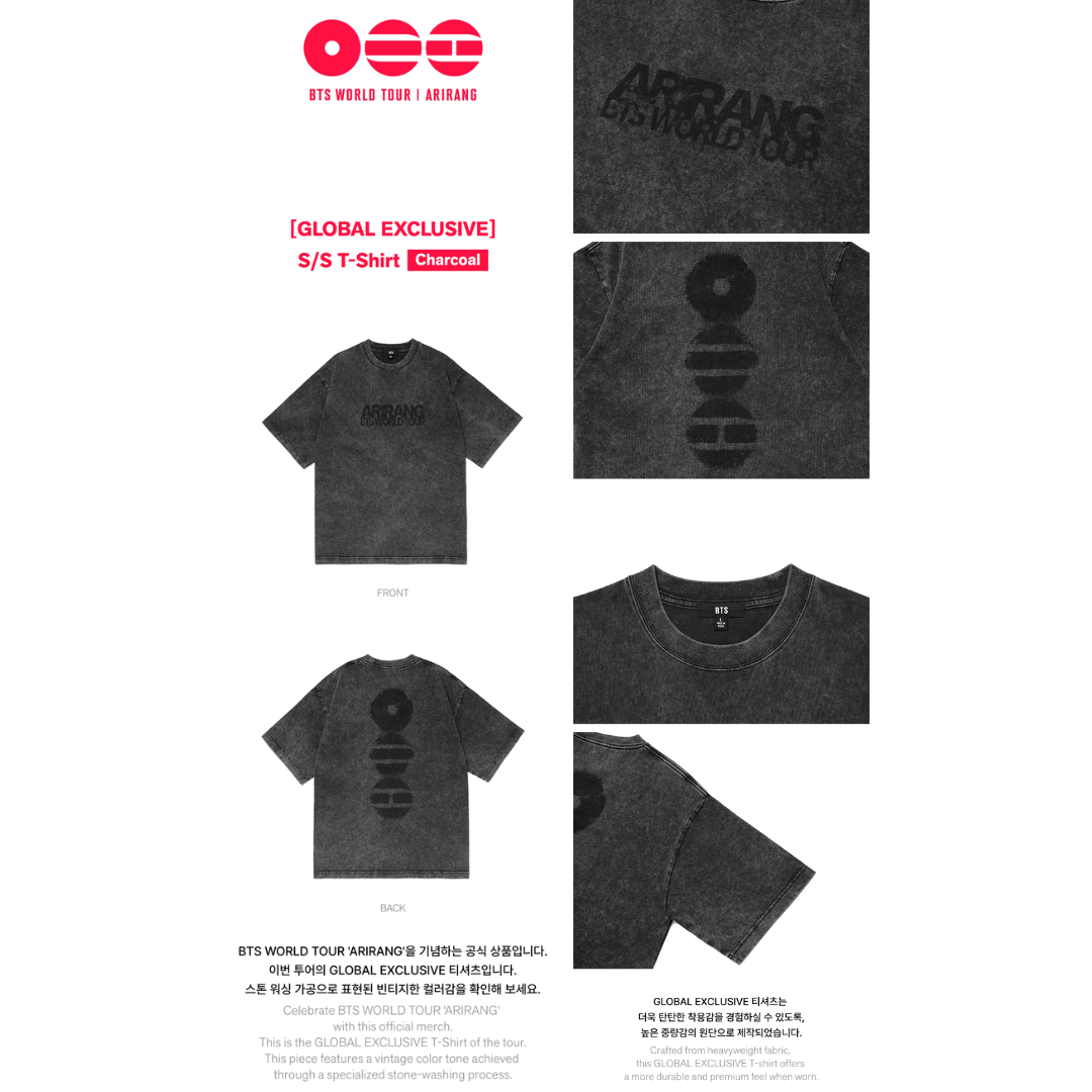 BTS WORLD TOUR ‘ARIRANG’ Official Merch - S/S T-Shirt (Charcoal)