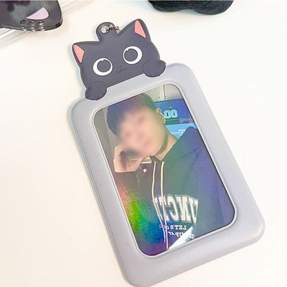 DUCKY WORLD - GREY BLACK CAT PHOTOCARD KEYRING HOLDER