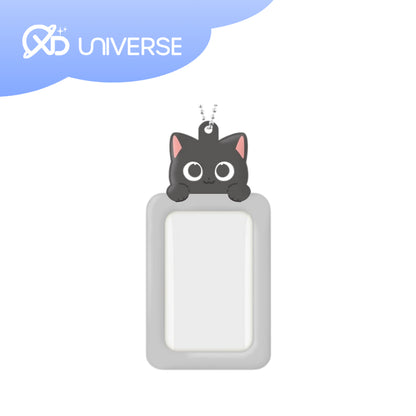 DUCKY WORLD - GREY BLACK CAT PHOTOCARD KEYRING HOLDER